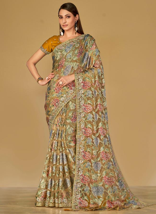 Soft Organza Multi Colour Wedding Wear Printed Saree